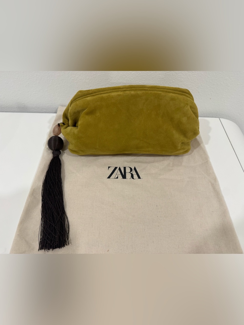 Zara Suede Clutch with Tassle - Brand New